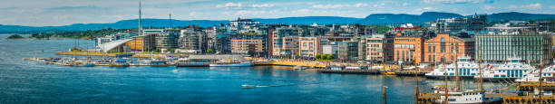 istock Oslo harbour waterfront Aker Brygge modern development cityscape panorama Norway 472625344