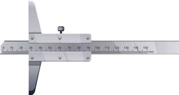 Precision Measurement Tool - Height Measurement This illustration is AI10 EPS contains a transparency blend and partial blur effect, which makes up the reflective/highlight shape for the icon. vernier calliper stock illustrations