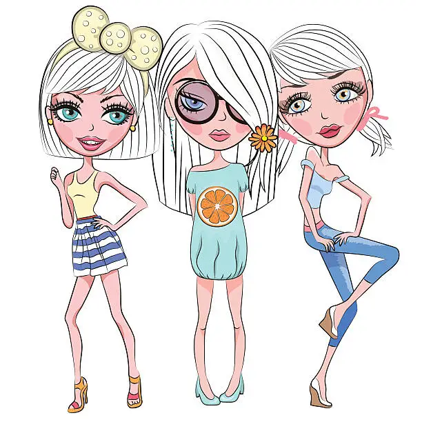 Vector illustration of Three Cute girls