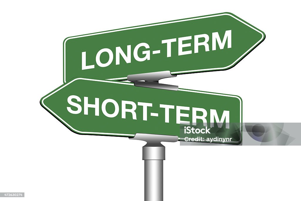 Long-Term and Short-Term "Long-Term and Short-Term" road signs. Text Stock Photo