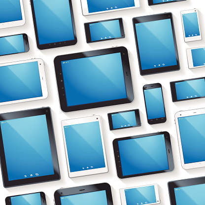 Computer tablet and smart phone pattern. Pattern composed of different generic tablets and phones. Vector illustration.