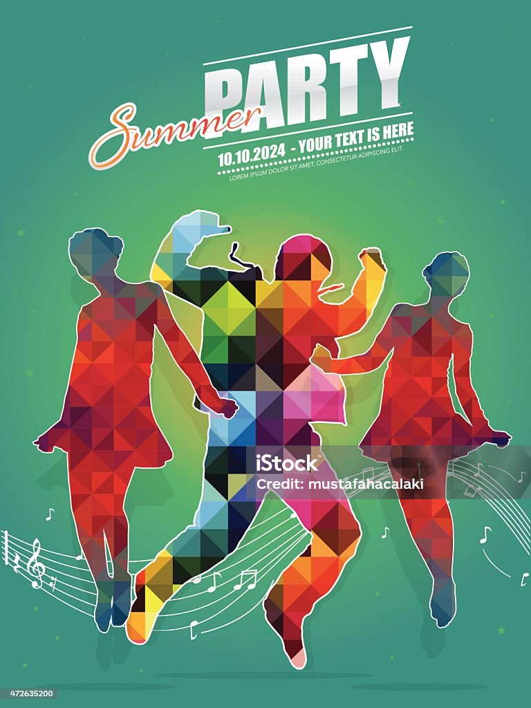 Teenager retro summer dance party poster Teenager summer dance party poster with mosaic retro elements. Eps10. Contains blending mode objects. Poster stock vector