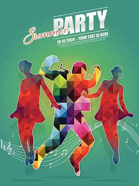 Vector illustration of Teenager retro summer dance party poster