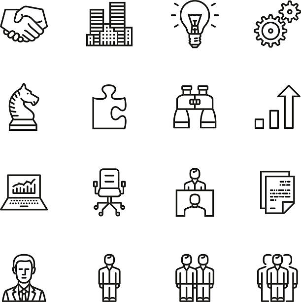 ilustrações de stock, clip art, desenhos animados e ícones de negócios ícones de linha fina - human resources recruitment occupation puzzle