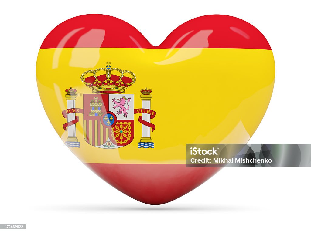 Heart shaped icon with flag of spain Heart shaped icon with flag of spain isolated on white 2015 Stock Photo