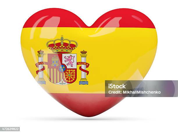Heart Shaped Icon With Flag Of Spain Stock Photo - Download Image Now - 2015, Campaign Button, Country - Geographic Area