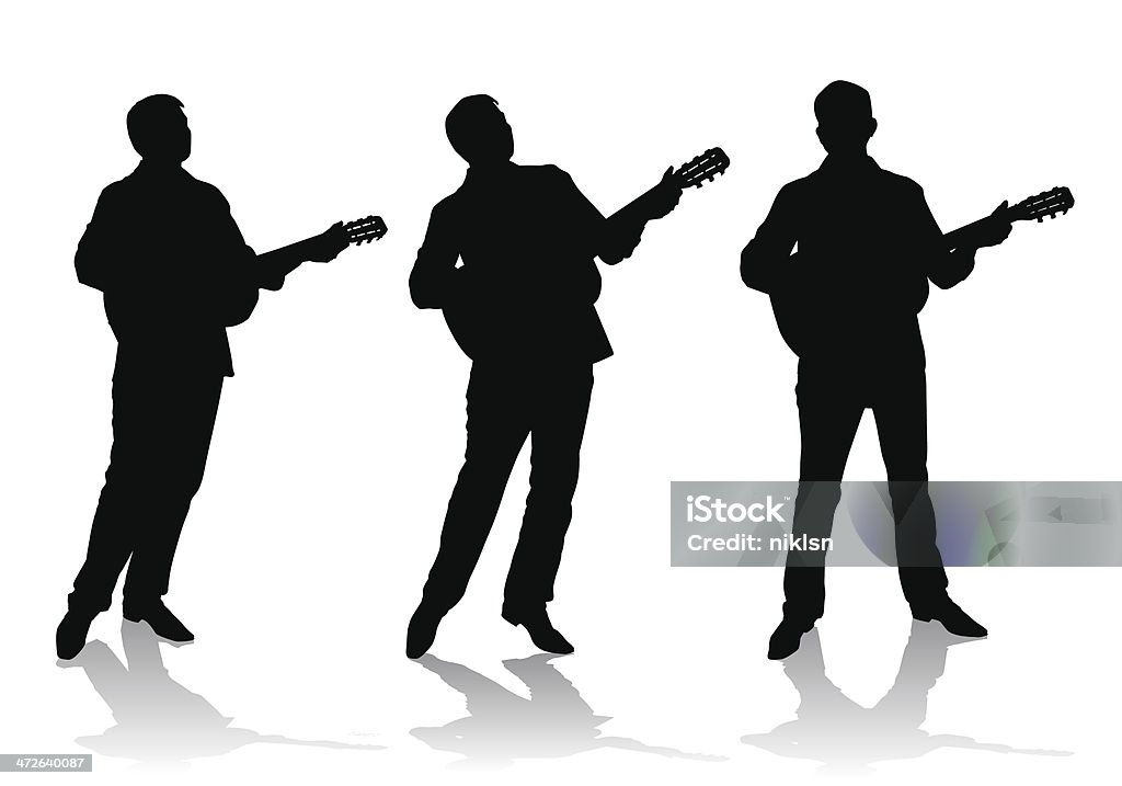 guitarist young man sings and plays music on the guitar In Silhouette stock vector