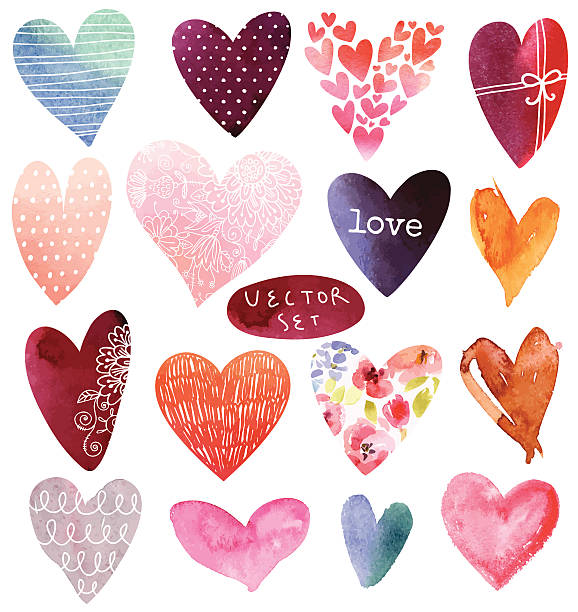 ilustrações, clipart, desenhos animados e ícones de conjunto de corações de aquarela - valentines day flower single flower heart shape
