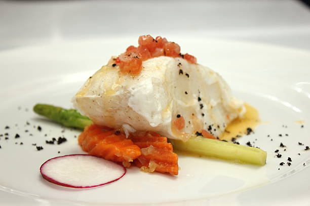 istock Grilled Snow Fish with white sauce. 472647670