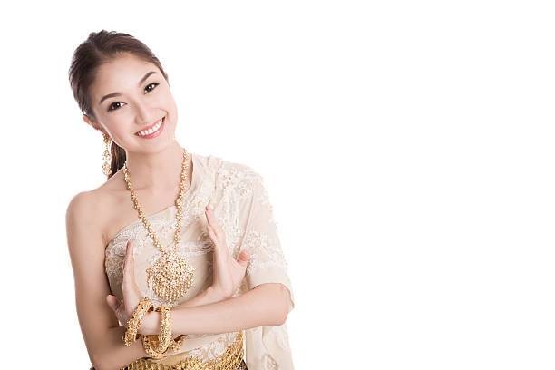 istock Asian woman traditional dance with white background 472652870