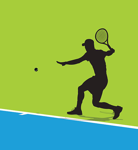 ilustraciones, imágenes clip art, dibujos animados e iconos de stock de jugador de tenis de fondo - forehand