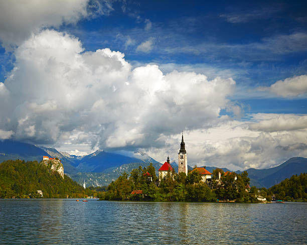 istock St Martin church on island and Bled 472659686