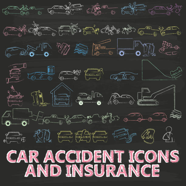 kreide malerei über symbol car insurance - auto accidents symbol insurance computer icon stock-grafiken, -clipart, -cartoons und -symbole