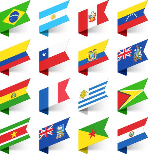 Vector illustration of Flags of the World, South America.
