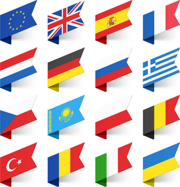 flaggen der welt, in europa. - kasachstan stock-grafiken, -clipart, -cartoons und -symbole