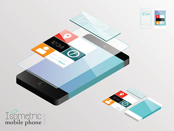 Isometric mobile phones vector art illustration