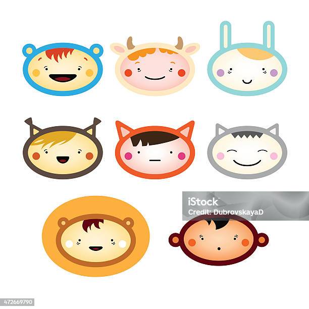 Children Faces In Animal Costumes Stock Illustration - Download Image Now - 2015, Animal Hair, Ape