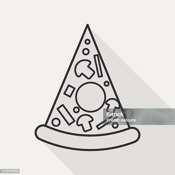 Pizza Flat Icon With Long Shadow Line Icon Stock Illustration - Download Image Now - 2015, Baked Pastry Item, Black Olive