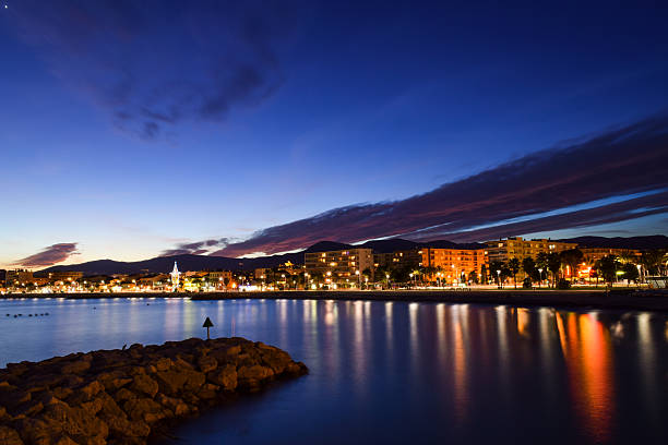 The French Riviera’s famous fishing port of Cros-de-Cagnes after sunset stock photo