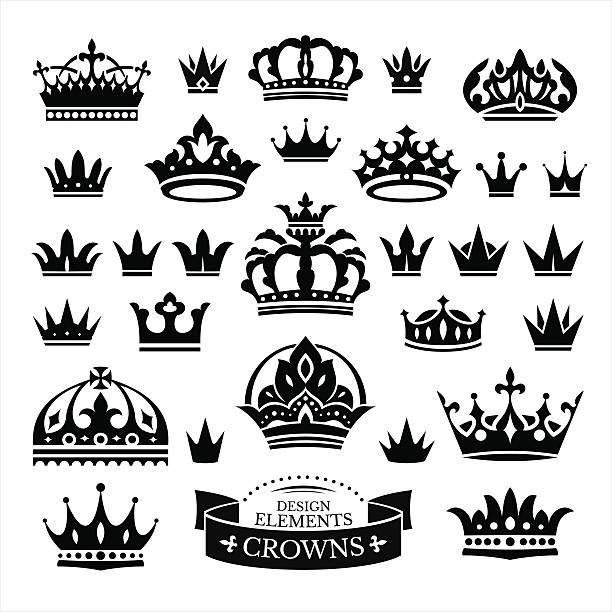 Set of various crown in black isolated on white vector art illustration