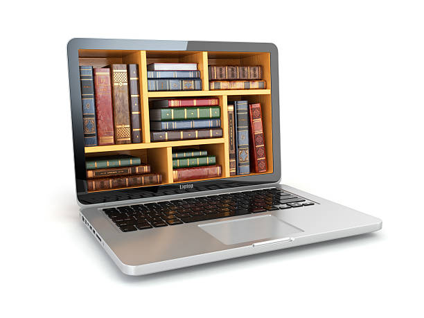 istock E-learning education internet library or book store. Laptop and 472674128