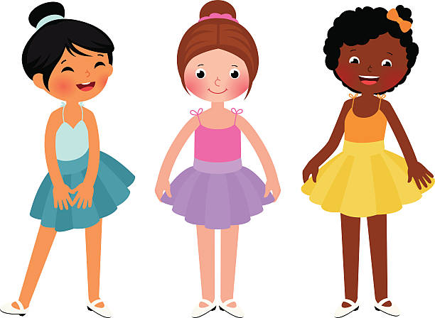 ilustraciones, imágenes clip art, dibujos animados e iconos de stock de niñas étnicas diferentes bailarín - three people women teenage girls friendship
