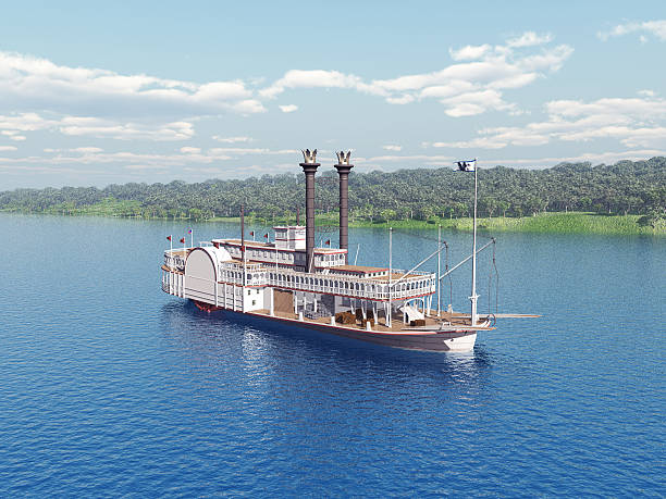 Paddlewheeler steamboat on the Mississippi with blue water Computer generated 3D illustration with a steamboat of the Mississippi mississippi river stock pictures, royalty-free photos & images