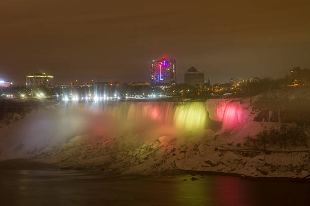 istock Niagara horseshoe falls from Canada and night color display 472675308