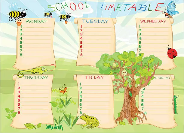 Vector illustration of School timetable with green frog