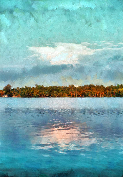 istock Kerala backwaters landscape jungle forest on river painting 472676000