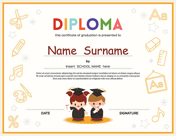 Preschool Kids Diploma certificate design template vector art illustration