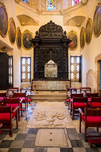 The interior of the Orthodox church. Christian shrines.