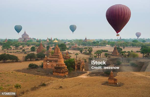 Hot Air Balloons Over The Temples Of Bagan Stock Photo - Download Image Now - 2015, Bagan, Buddhism