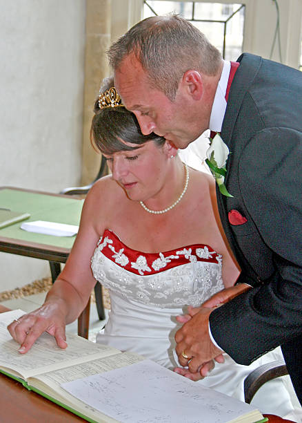 istock Bride and Groom signing the register 472683060
