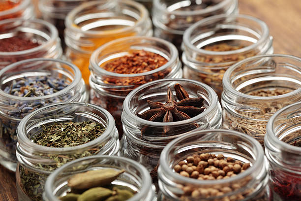 Jars with spices stock photo