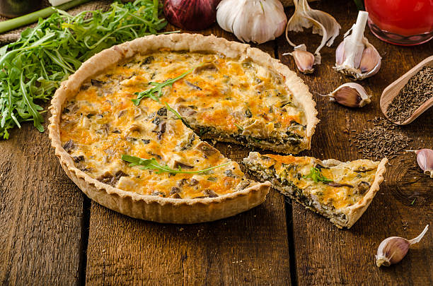 istock Cheese Quiche with chicken, arugula and mushrooms 472685870