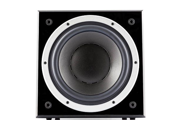 Black modern subwoofer Black modern subwoofer isolated on white background home cinema system stock pictures, royalty-free photos & images