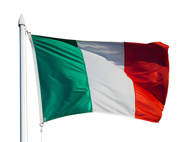 istock Flag of Italy in flight. Isolated over white 472686714