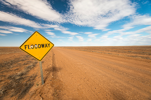 Oodnadatta Track, Dirt Road, Floodway Sign, Australia