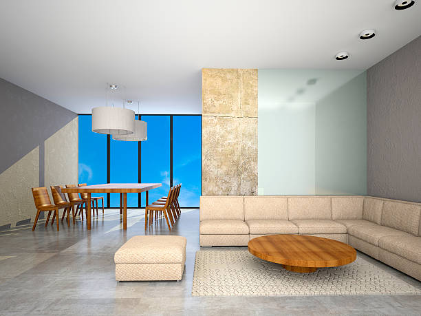 Living room 3D rendering stock photo