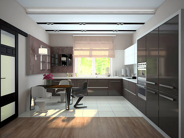 Interior of modern kitchen 3D rendering stock photo