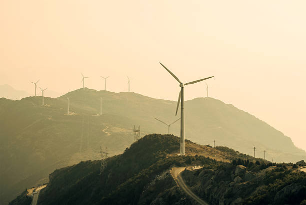 Mountain windmill stock photo