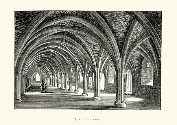 ilustrações, clipart, desenhos animados e ícones de fontes abbey-o cloisters - cloister