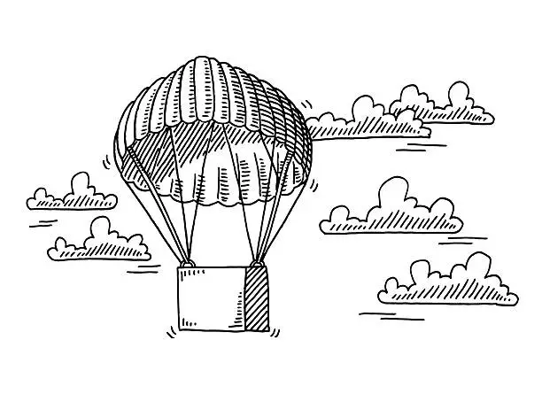 Vector illustration of Flying Box On Parachute At The Sky Drawing