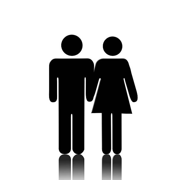 Black vector man and woman icons with shadows