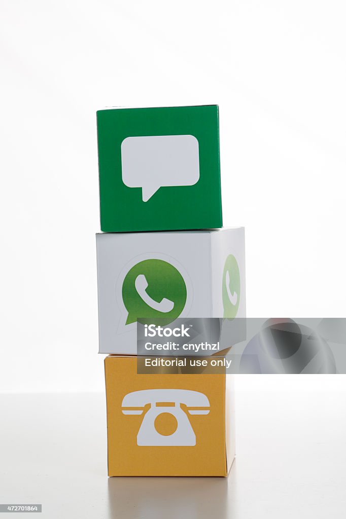 WhatsApp Icon Sakarya, Turkey - May 1, 2015: Paper cubes with Popular social media services icons. Connection Stock Photo
