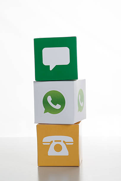 WhatsApp Icon Sakarya, Turkey - May 1, 2015: Paper cubes with Popular social media services icons. pinterest stock pictures, royalty-free photos & images