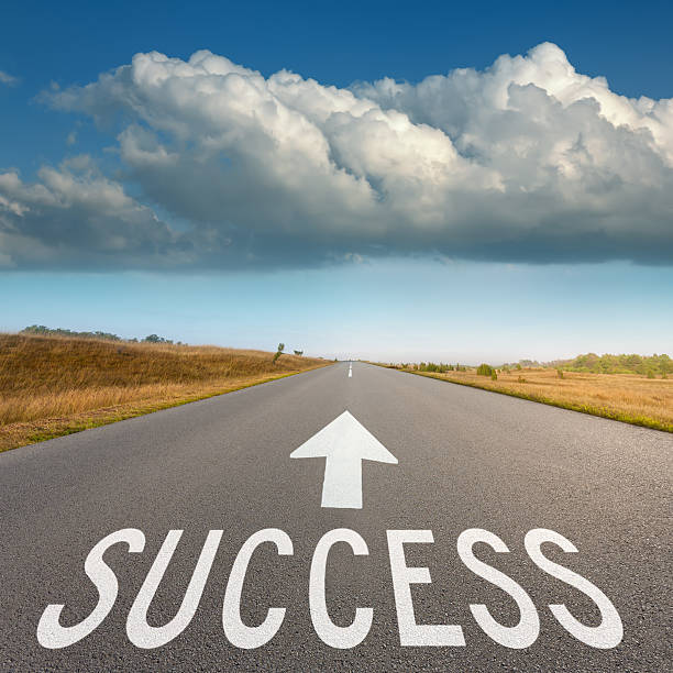 istock Empty road, big cloud and sign for success 472709038