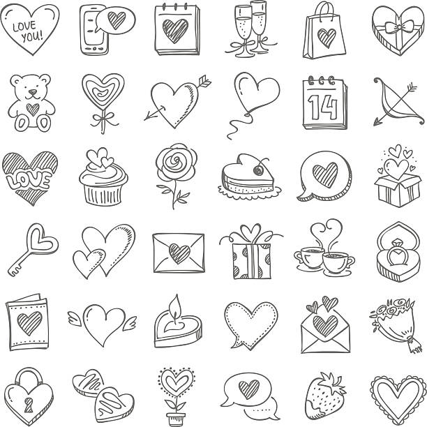 ilustraciones, imágenes clip art, dibujos animados e iconos de stock de conjunto de día de san valentín - rose valentines day flower single flower