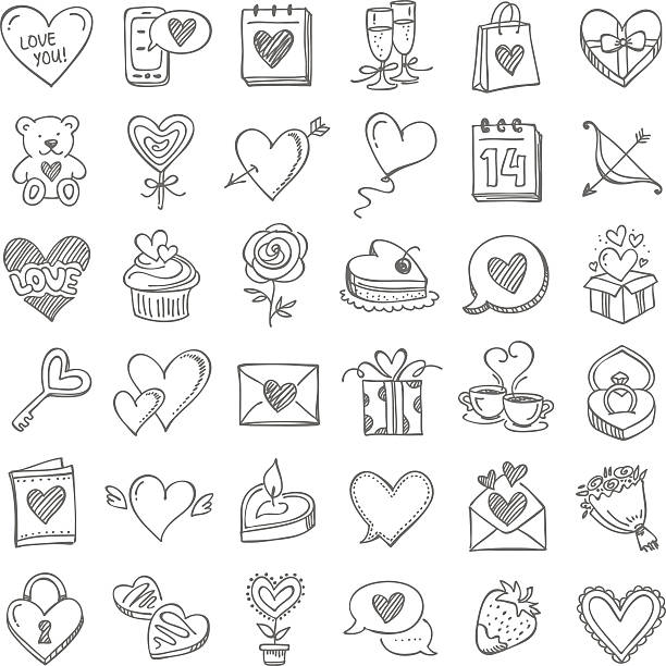 ilustrações, clipart, desenhos animados e ícones de conjunto de dia dos namorados - valentines day flower single flower heart shape